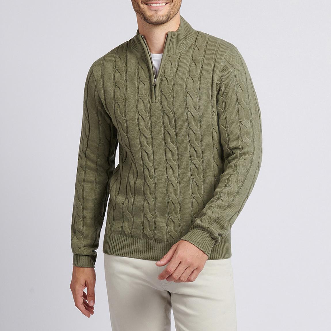 Khaki Cable Knit 1/4 Zip Jumper main product photo