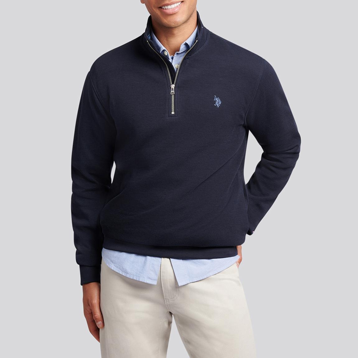 Navy 1/4 Zip Funnel Neck Cotton Sweatshirt main product photo