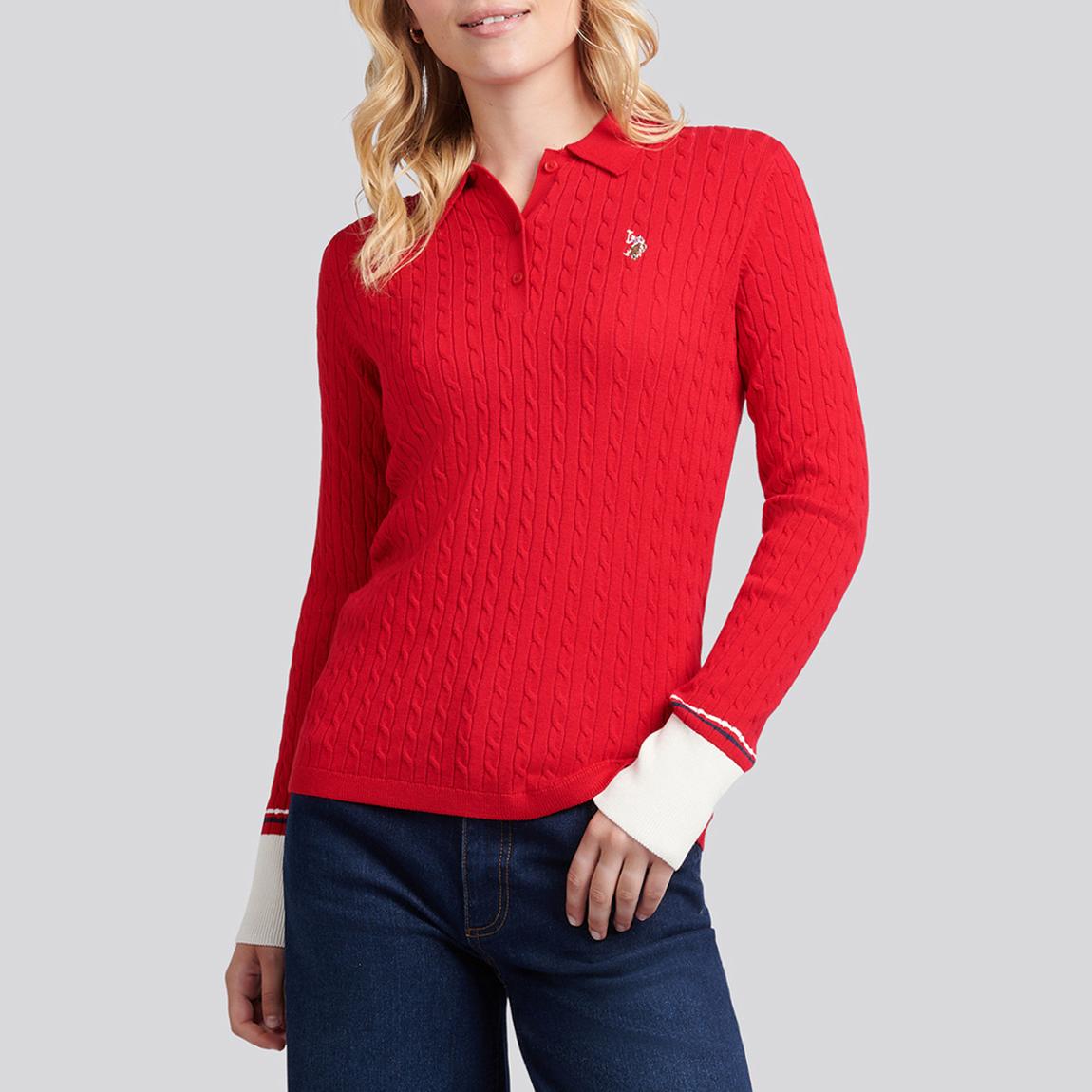 Red Fine Cable Knit Polo Shirt main product photo