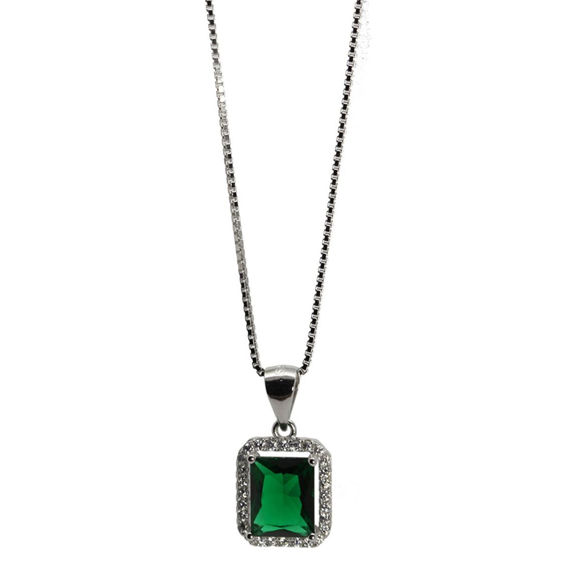 Emerald Green & Clear Cubic Zirconia Large Square Pendant main product photo