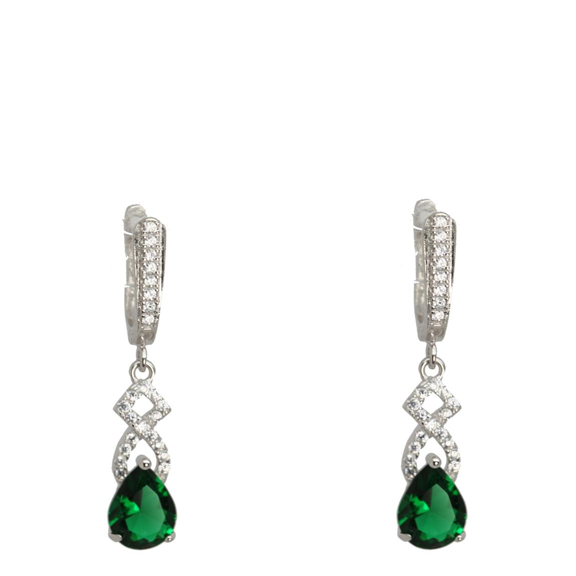 Emerald & Clear Cubic Zirconia Long Pear Shape Earring main product photo