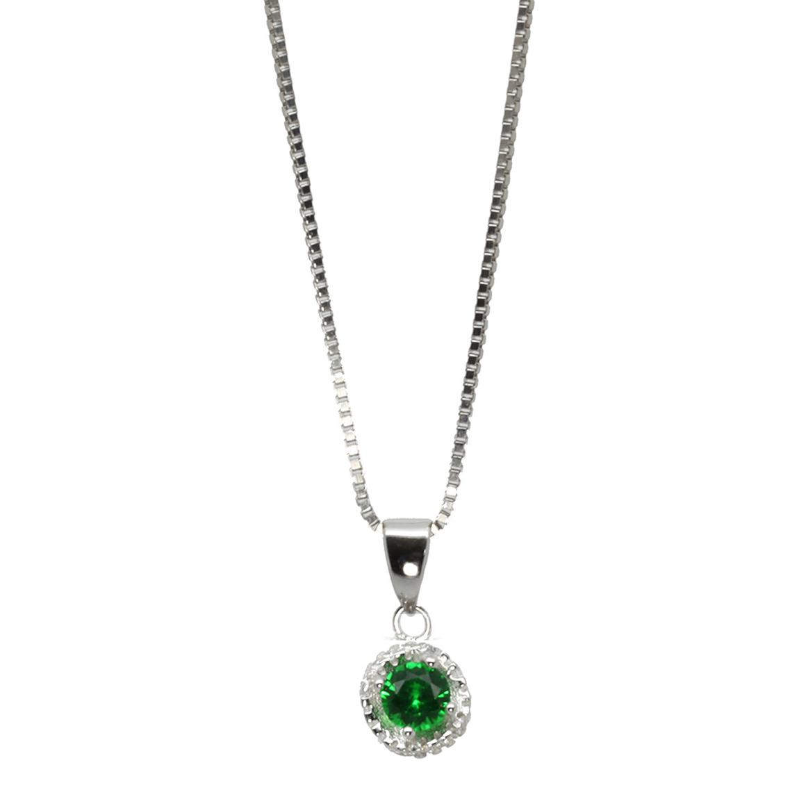 Emerald Green & Clear Cubic Zirconia Classic Round Pendant main product photo