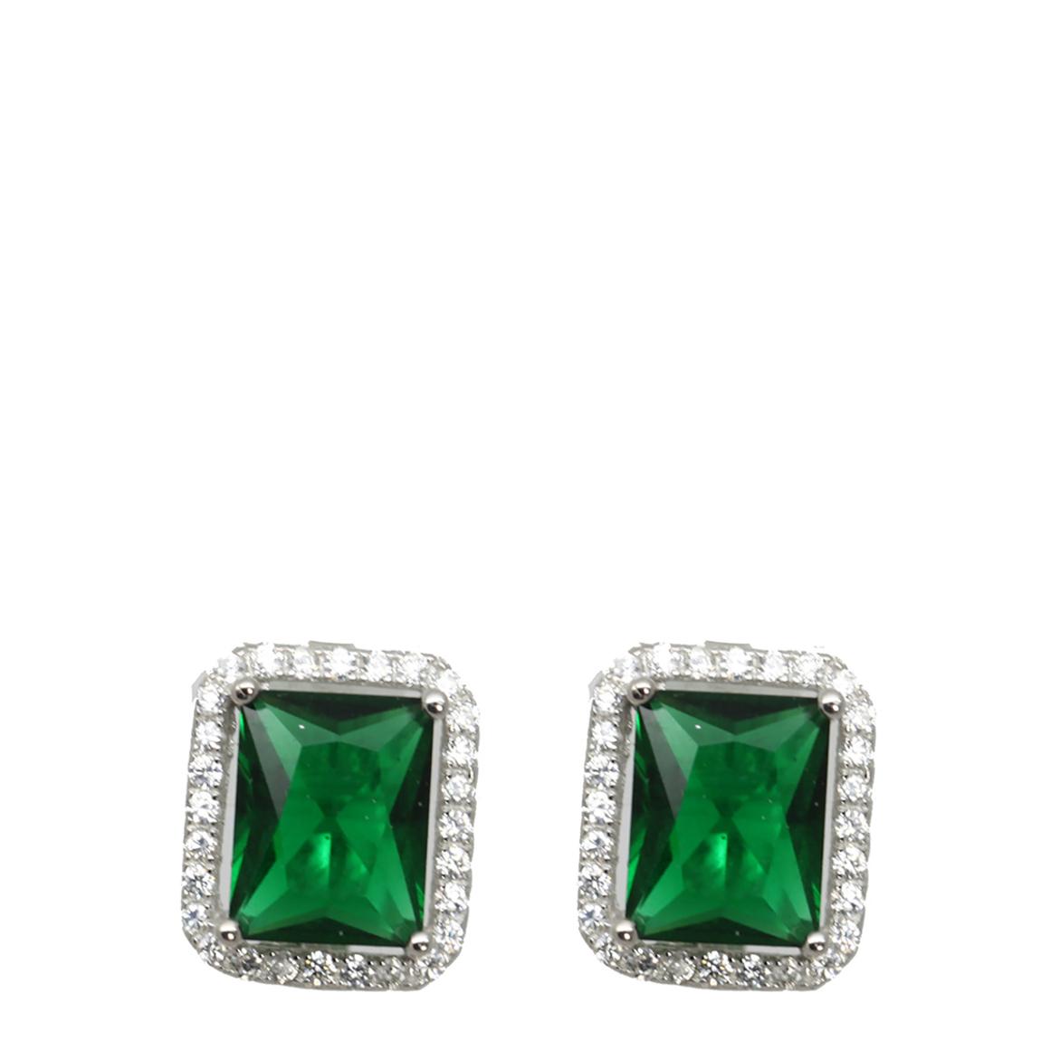 Emerald Green & Clear Cubic Zirconia Large Square Earring main product photo
