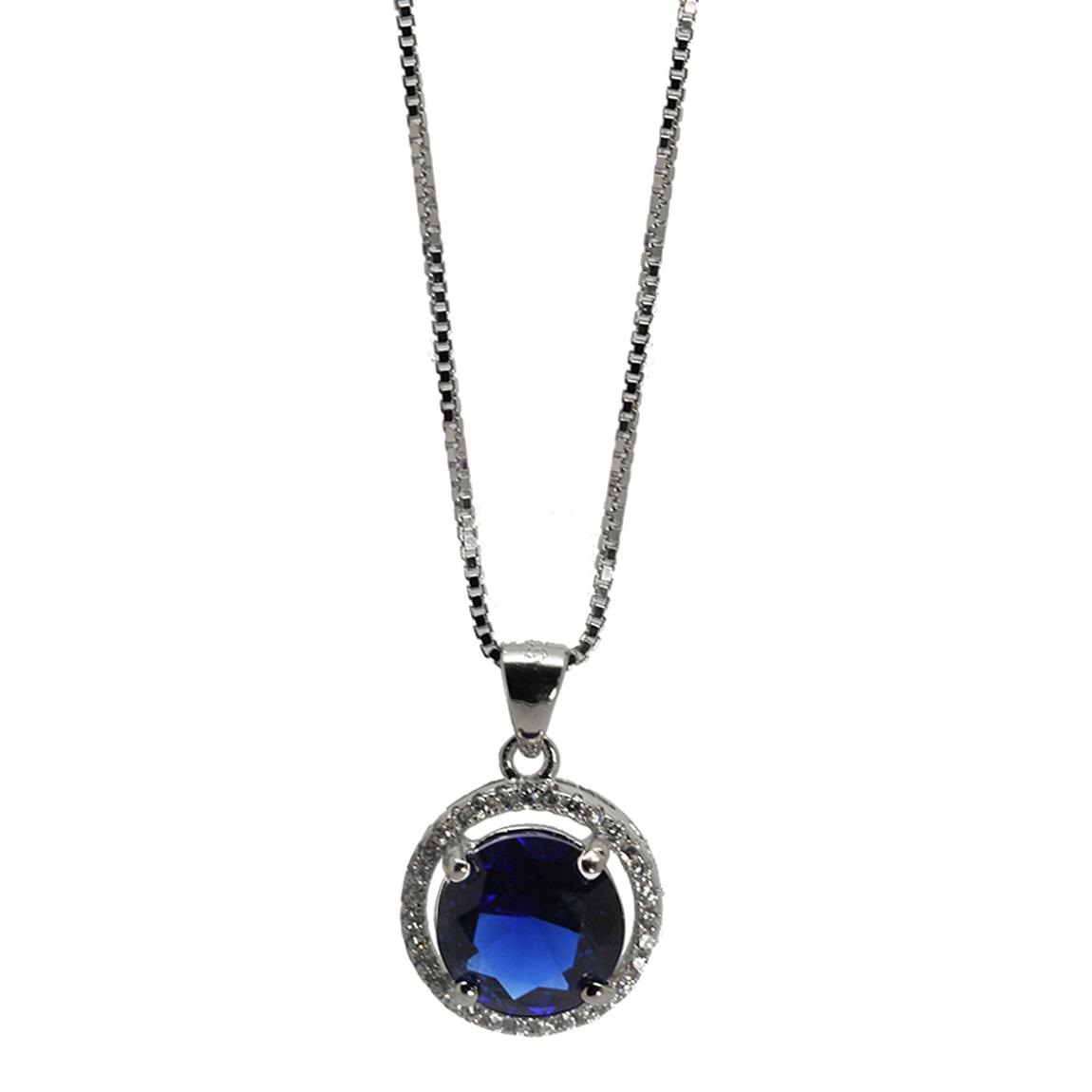 Saphire Blue & Clear Cubic Zirconia Large Round Cubic Zirconia Pendant main product photo