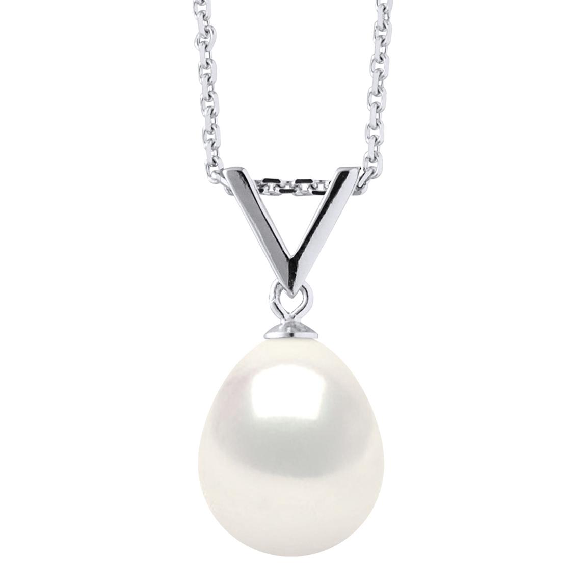 Natural White Pearl Pear 10-11 mm Pendant In V Shape Necklace main product photo