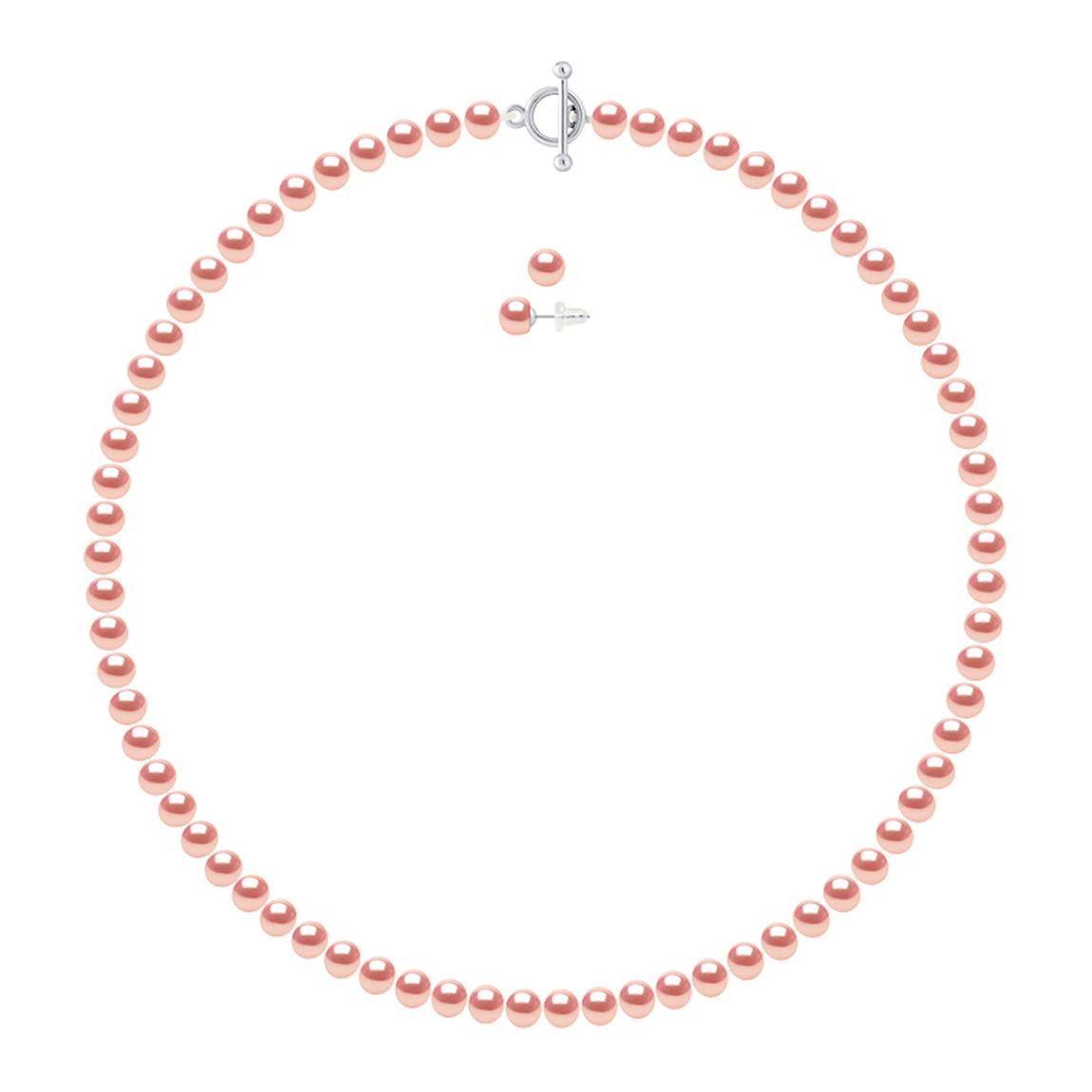 Natural Pink Parure Row Of Pearls Half-Round 6-7 mm Earrings & Necklace main product photo