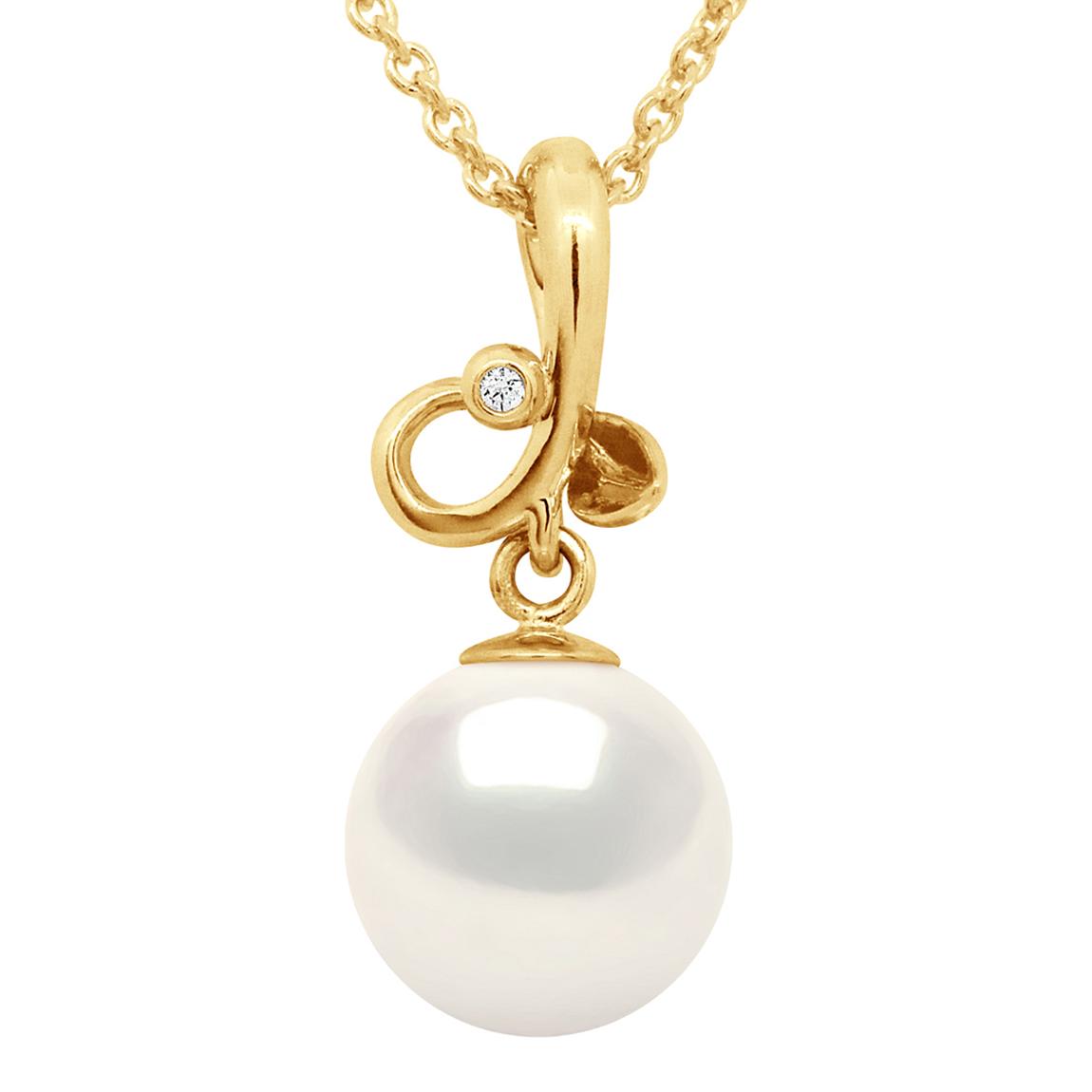 Natural White Round Pearl 9-10 mm Triple Knot Yellow Gold Pendant Necklace main product photo