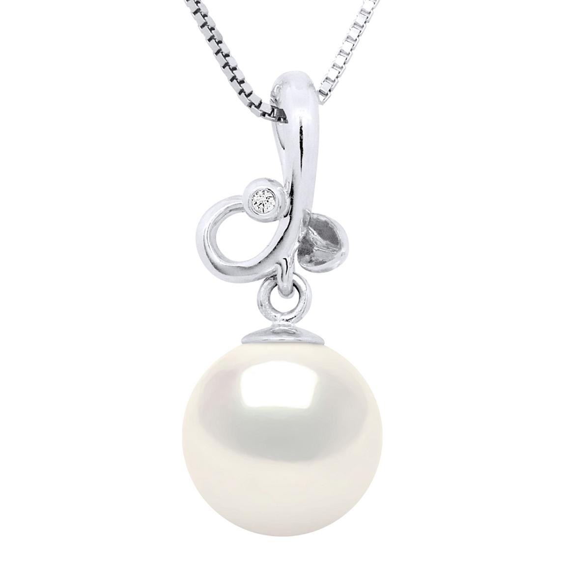 Natural White Round Pearl 9-10 mm Triple Knot White Gold Pendant Necklace main product photo