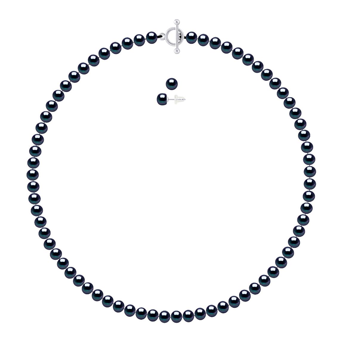 Black Parure Row Of Pearls Half-Round 6-7 mm Earrings & Necklace main product photo