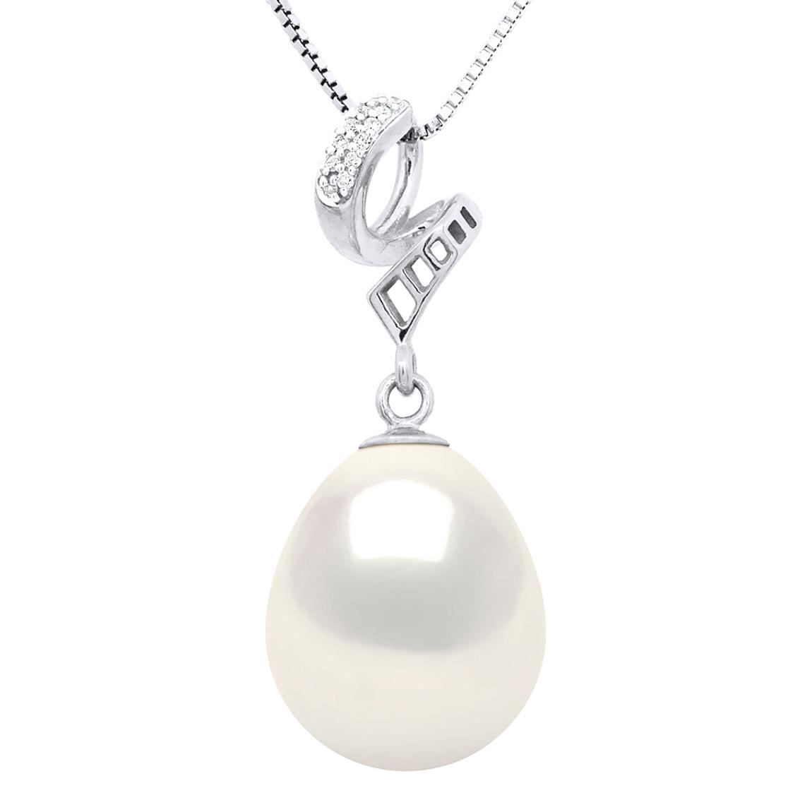 Natural White Pearl Pear 11-12 mm White Gold Swirls Pendant Diamonds Necklace main product photo