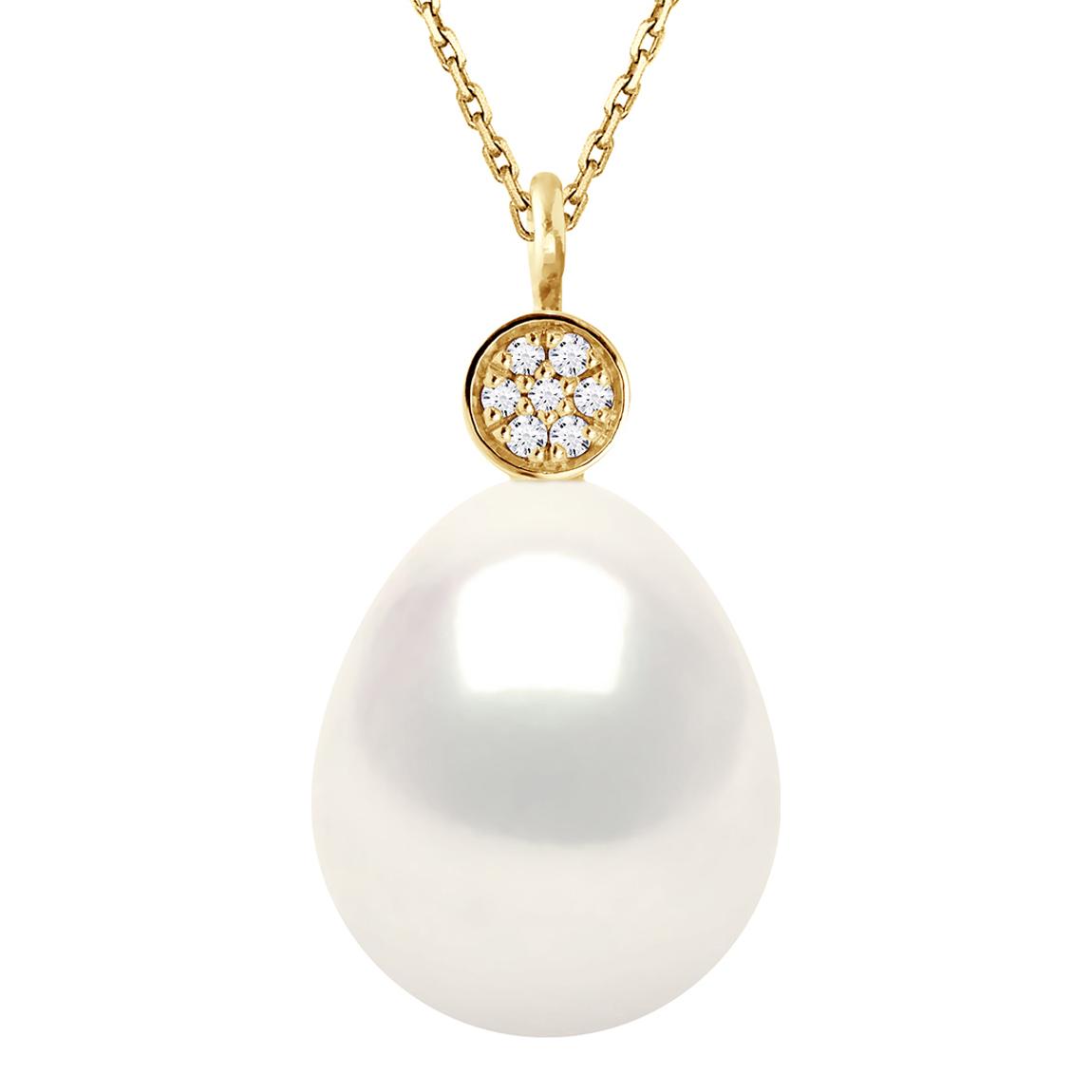 Natural White Pear Pearl 10-11 mm Prestige Yellow Gold & Diamond Necklace main product photo
