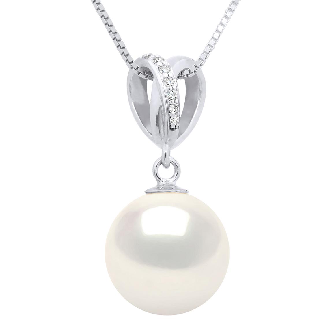 Natural White Round Pearl 10-11 mm Double Knot Diamond White Gold Pendant Necklace main product photo
