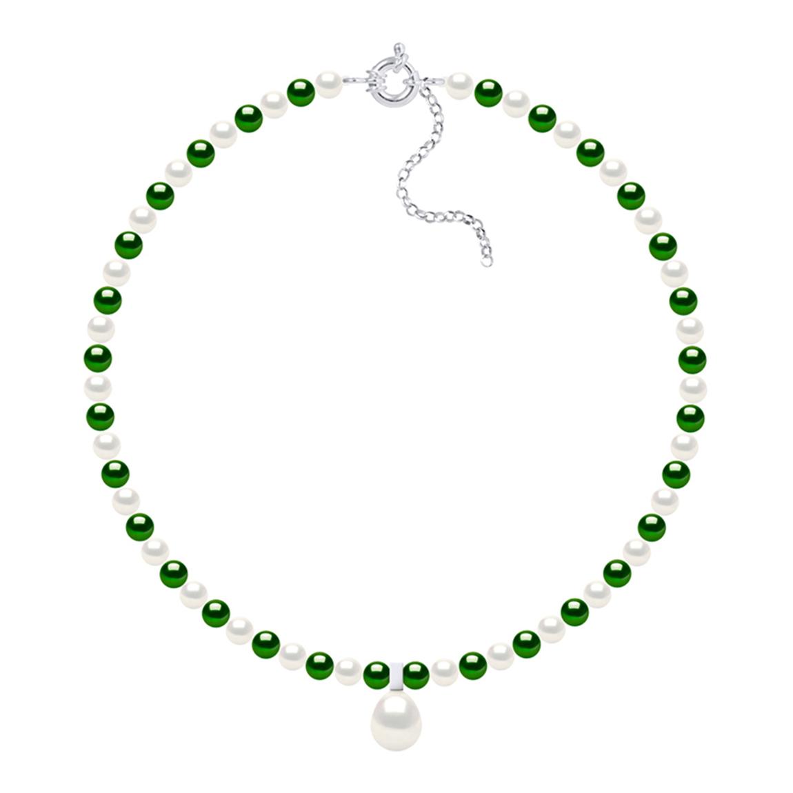 Natural White & Malachite Green Round Pearls 6-7 mm And Pear 10-11 mm Necklace main product photo