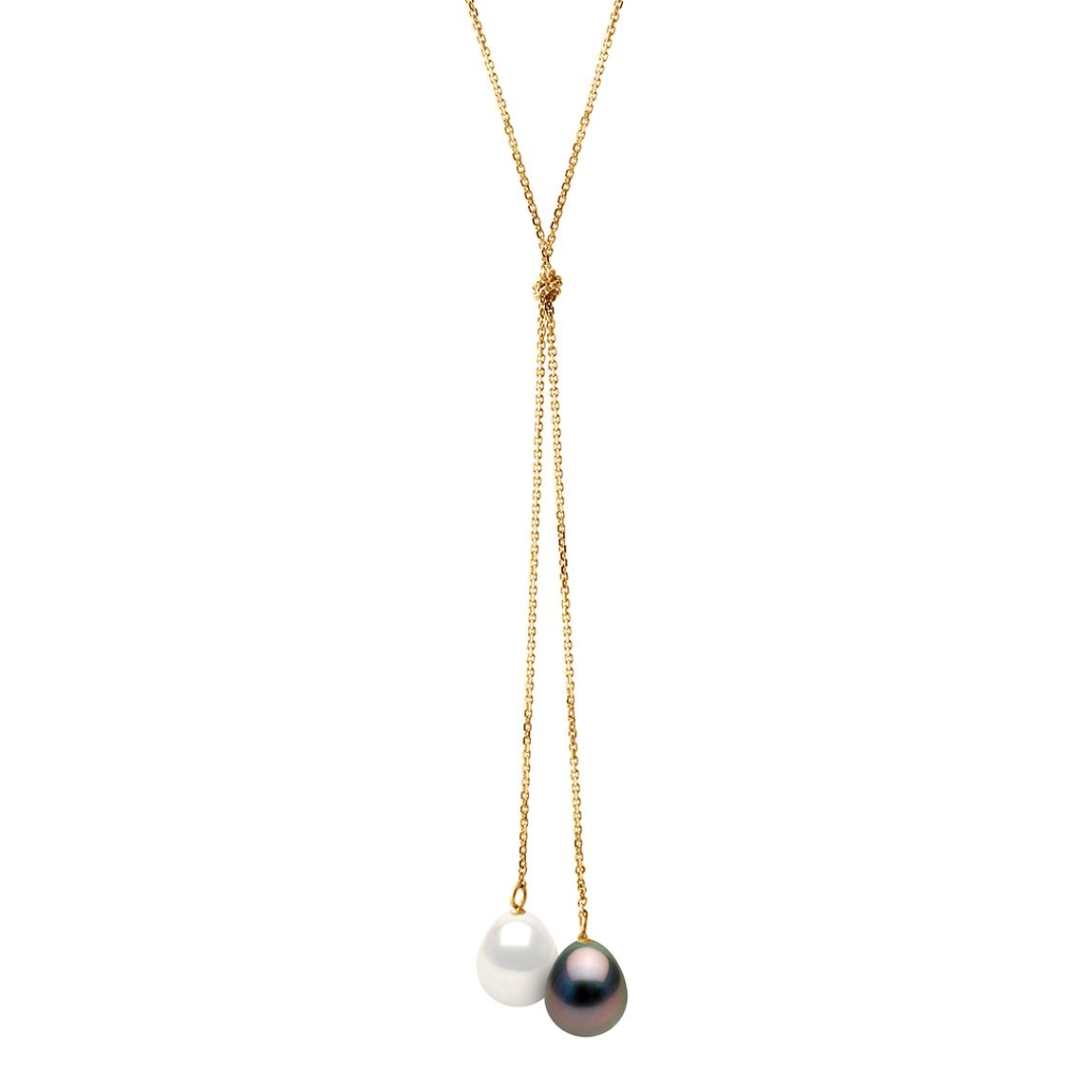 White & Tahiti Pearl Pears 8-9 mm Yellow Gold You & Me Necklace main product photo