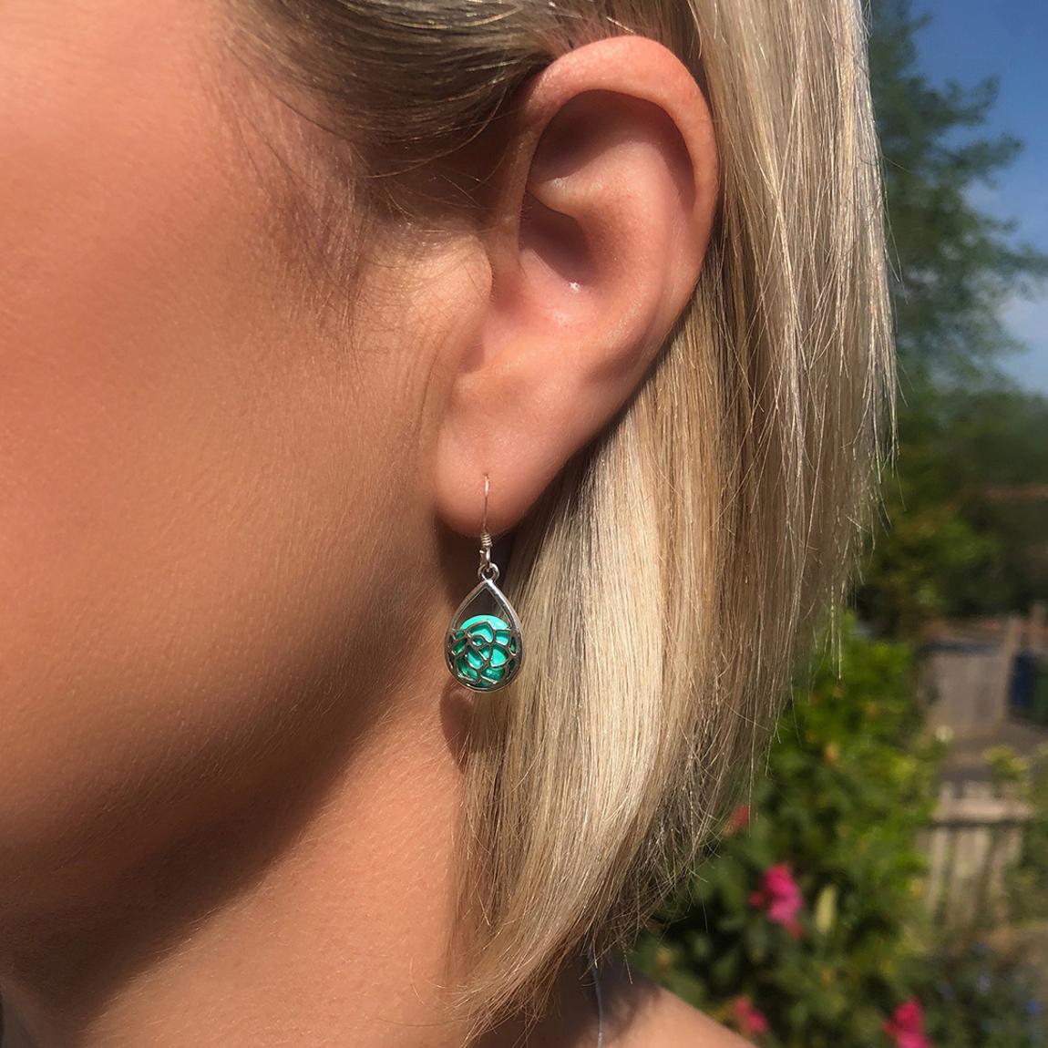 Turquoise Lotus Flower Earrings main product photo