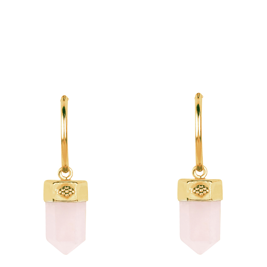 Rose Quartz Open Heart Crystal Hoop Earrings Gold main product photo