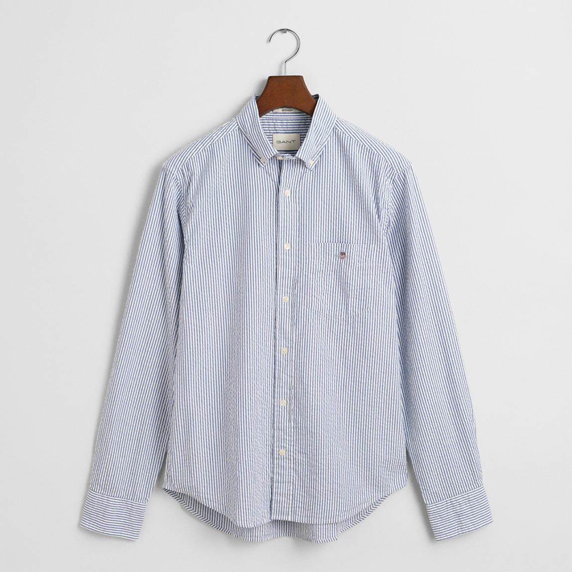 Blue Regular Seersucker Stripe Cotton Shirt main product photo