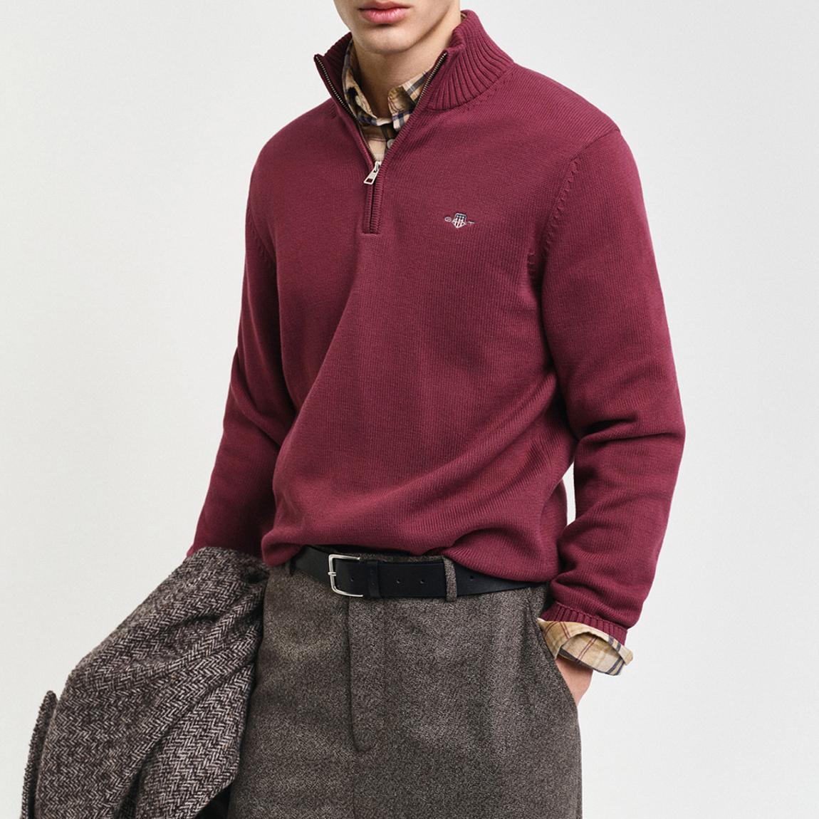 Burgundy Casual Cotton Half Zip Jumper main product photo