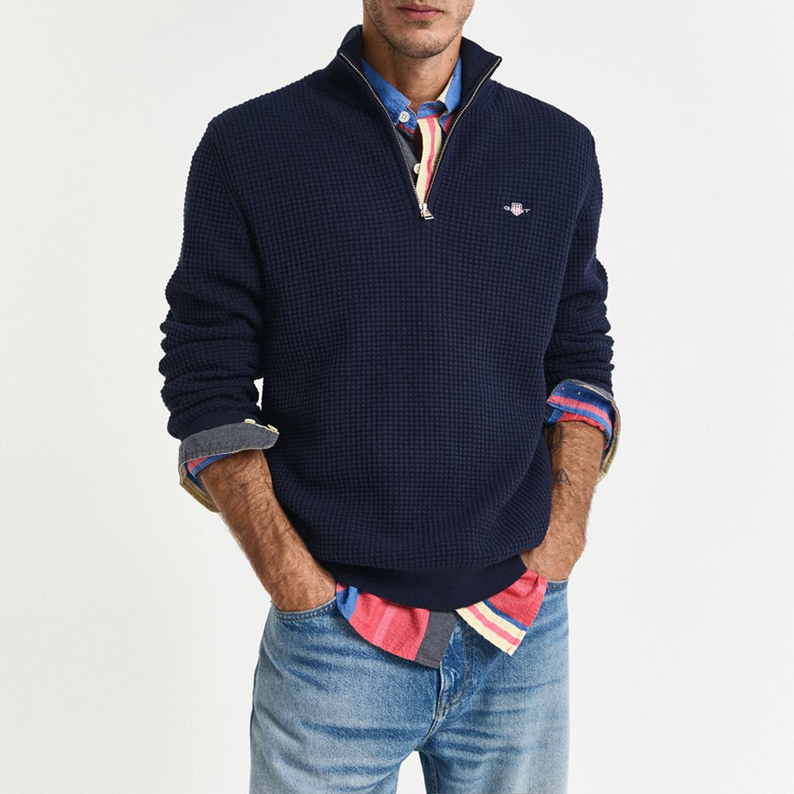 Navy Textured Knit Cotton Half Zip Jumper main product photo