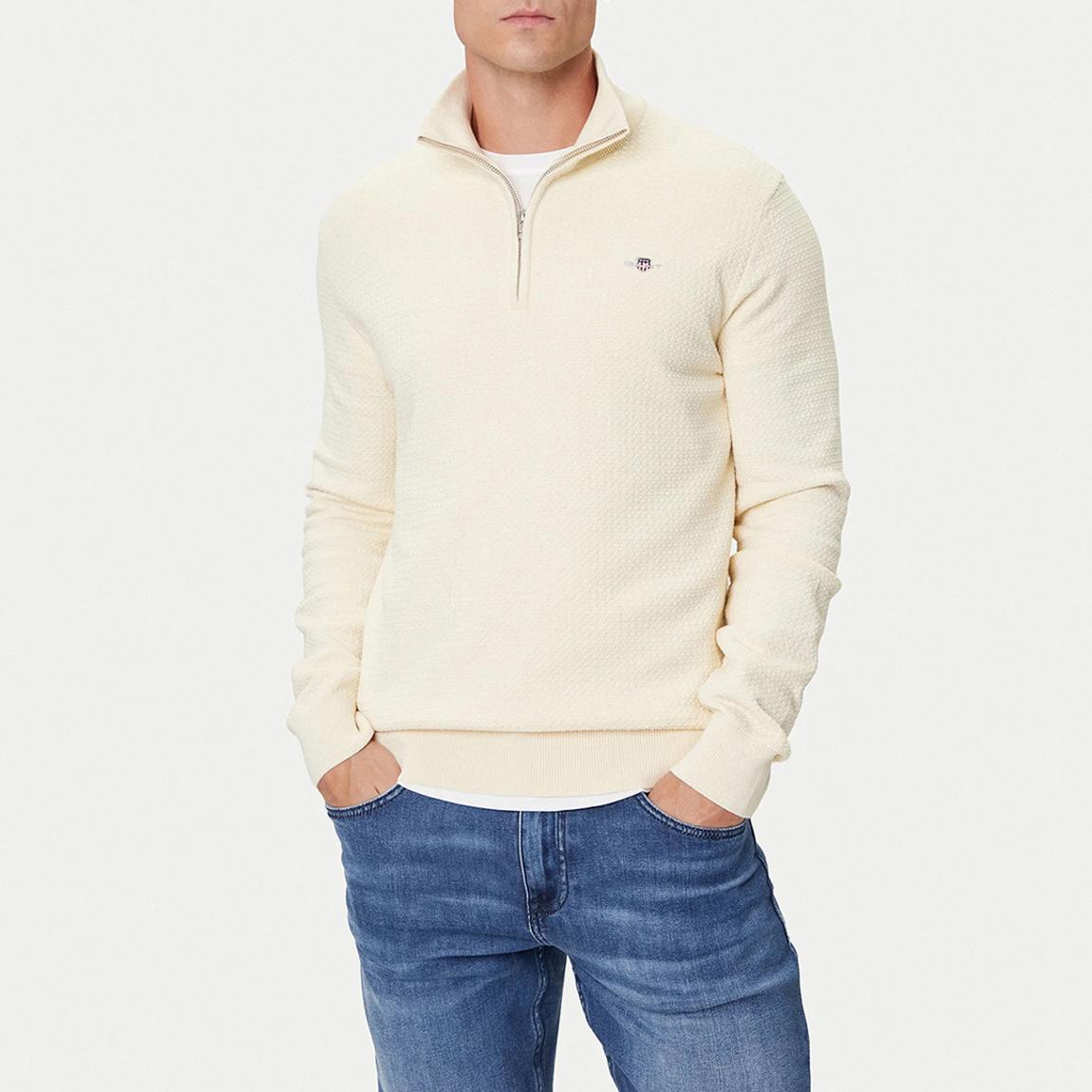 Ecru Textured Cotton Half Zip Jumper main product photo