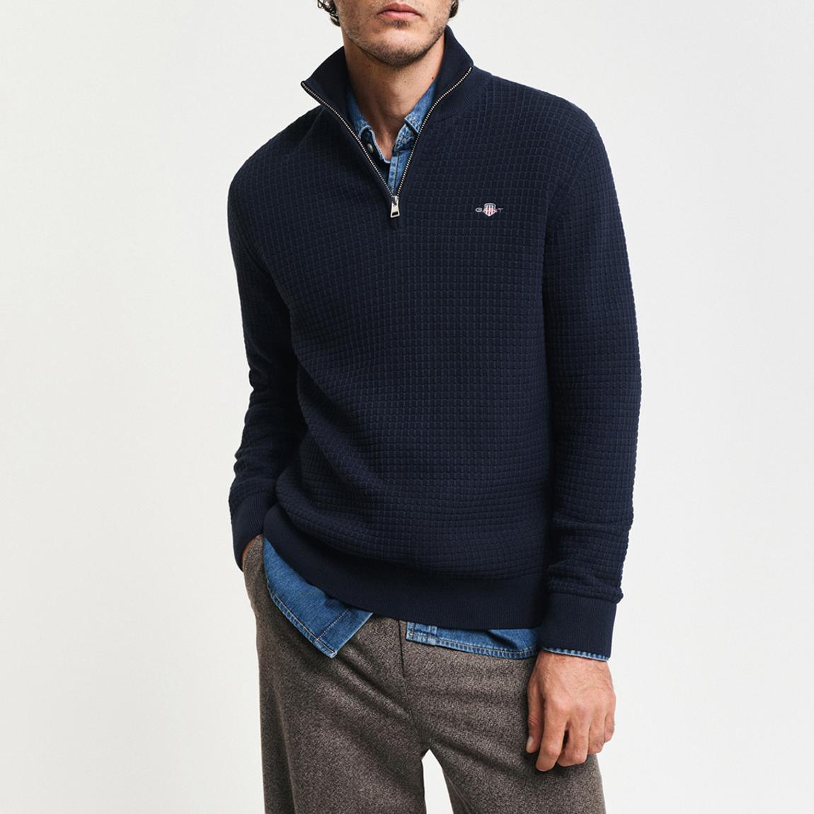 Navy Cotton Textured Half Zip Jumper main product photo
