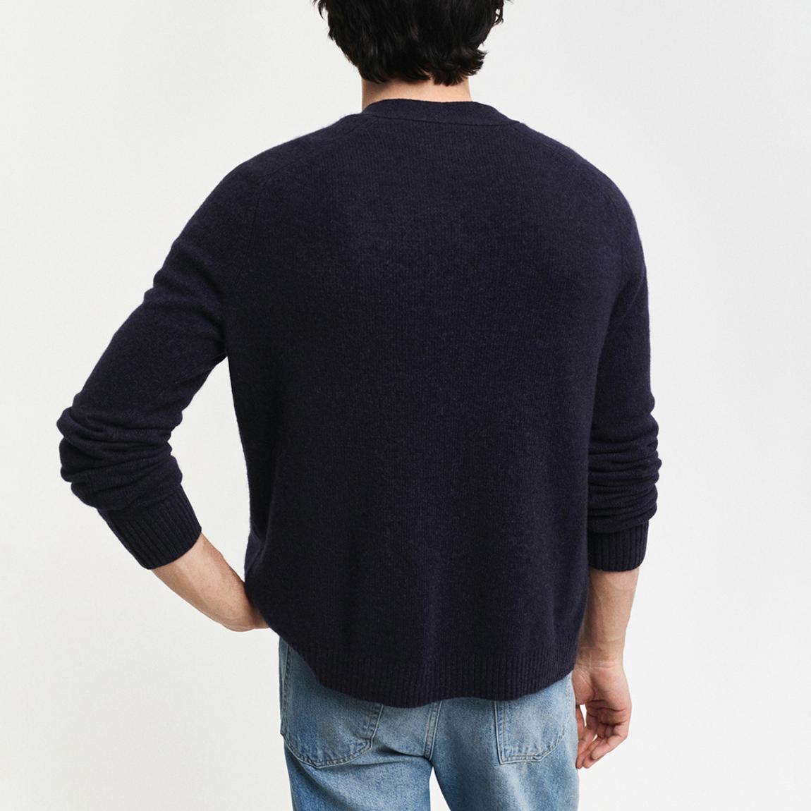 Navy Wool Blend V-Neck Cardigan main product photo