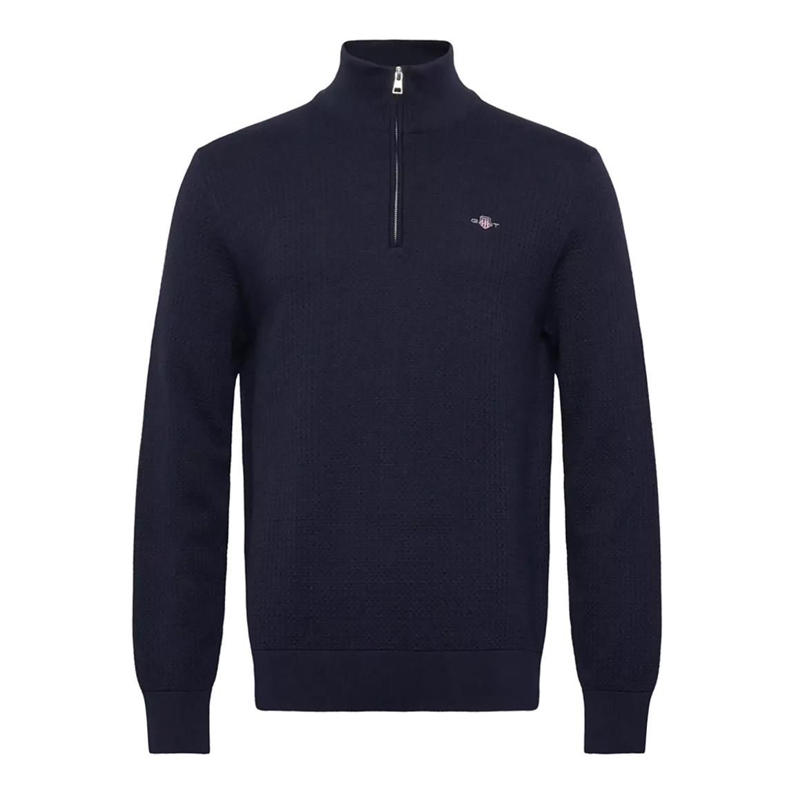 Navy Textured Cotton Knit Half Zip Jumper main product photo