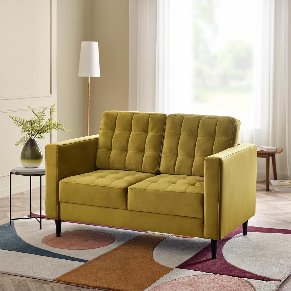 Furniturebox Jolene Mustard Yellow Velvet 2 Seater Sofa main product photo
