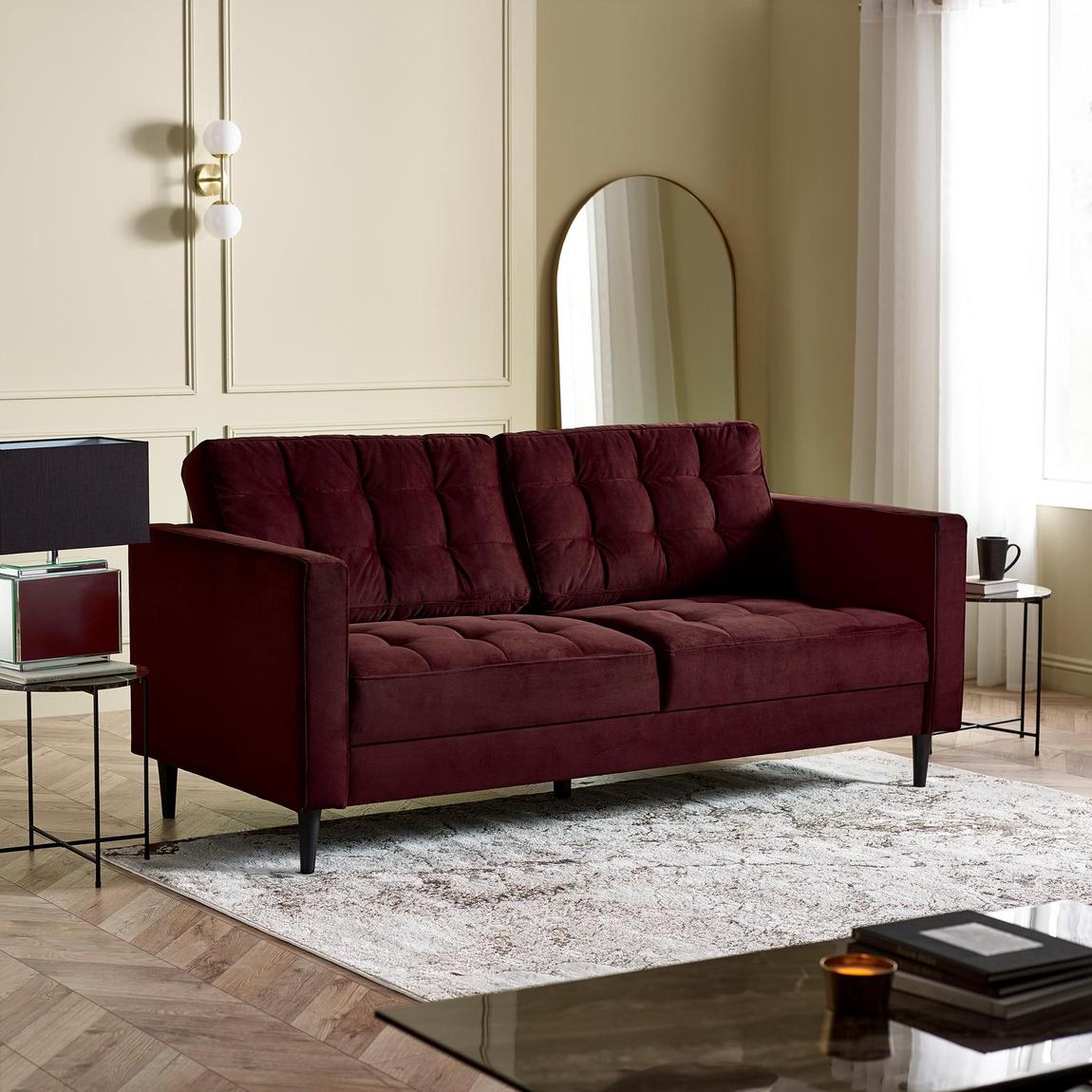 Furniturebox Jolene Maroon Velvet 3 Seater Sofa main product photo