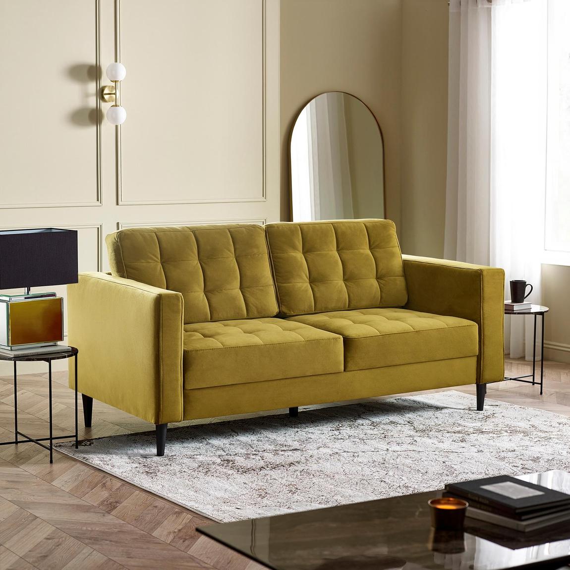 Furniturebox Jolene Mustard Yellow Velvet 3 Seater Sofa main product photo