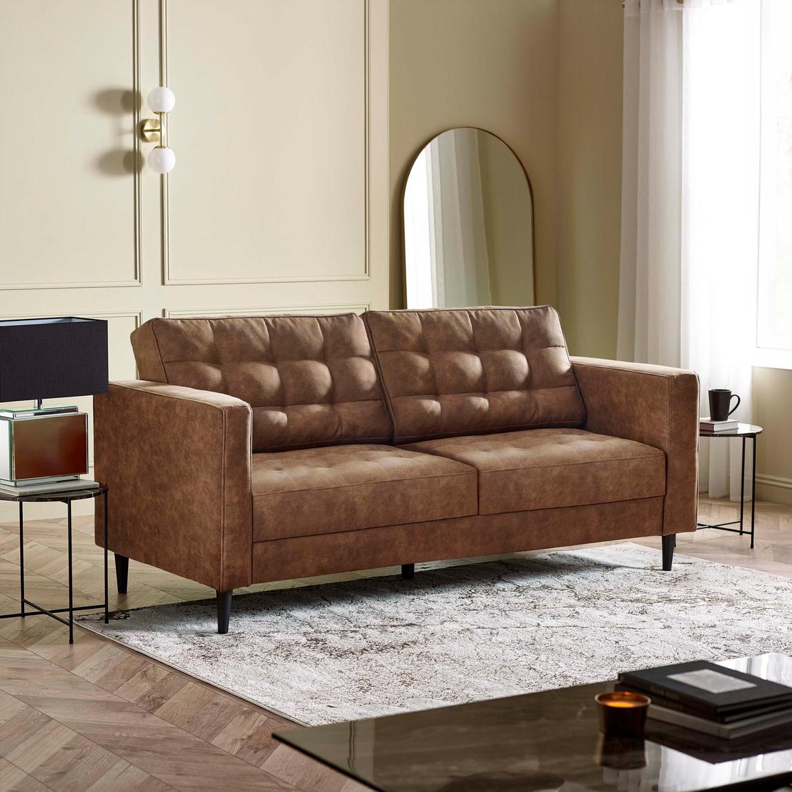 Furniturebox Jolene Tan Faux Leather 3 Seater Sofa main product photo