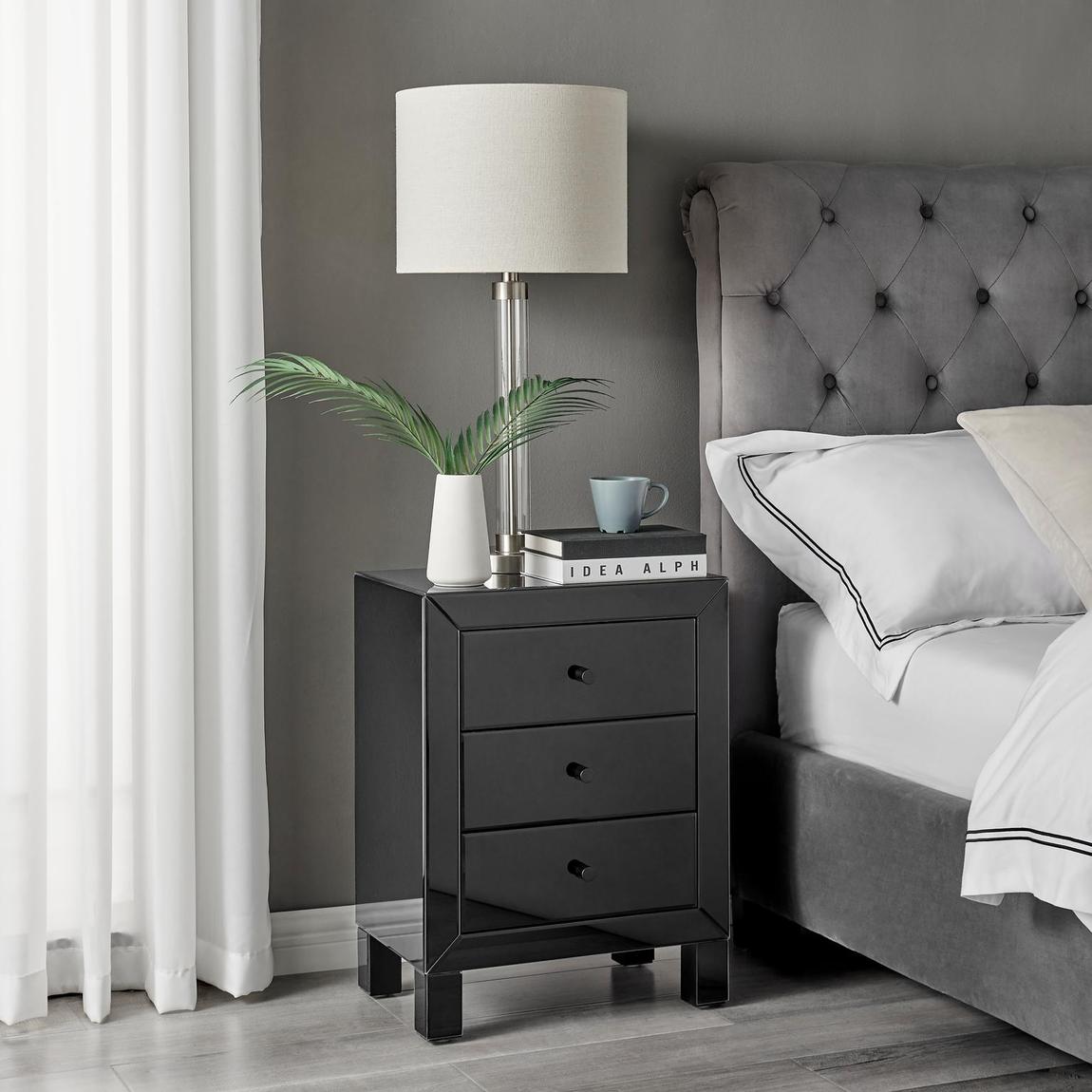 Furniturebox Lexi 3 Drawer Black Mirrored Bedside Table main product photo