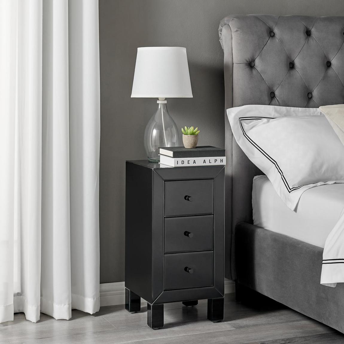 Furniturebox Lexi 3 Drawer Black Slim Mirrored Bedside Table main product photo