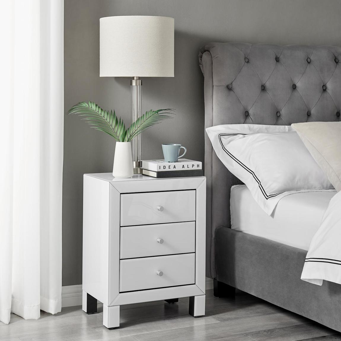 Furniturebox Lexi 3 Drawer White Mirrored Bedside Table main product photo