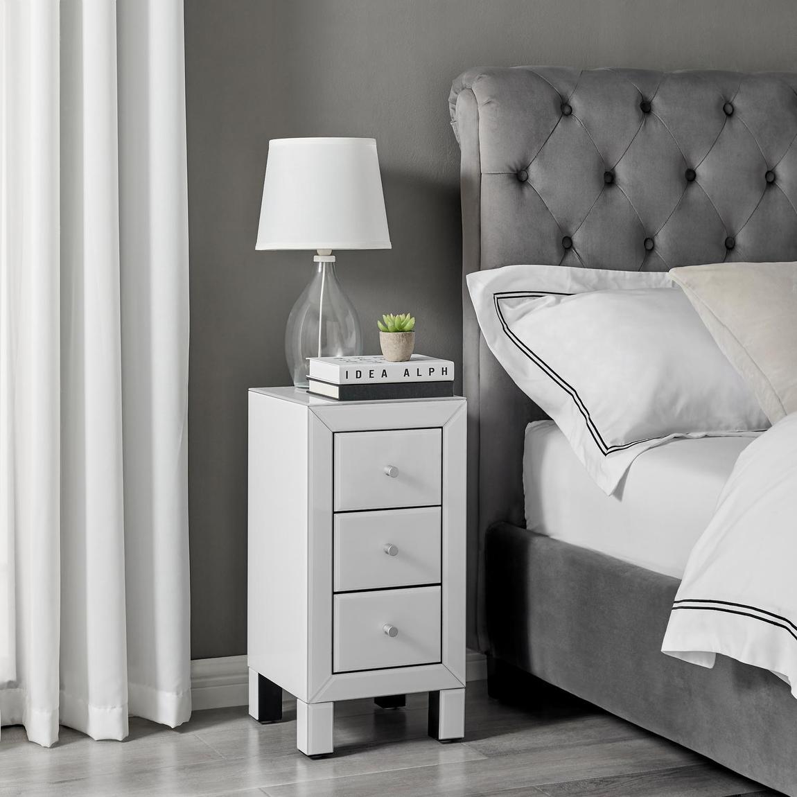 Furniturebox Lexi 3 Drawer White Slim Mirrored Bedside Table main product photo