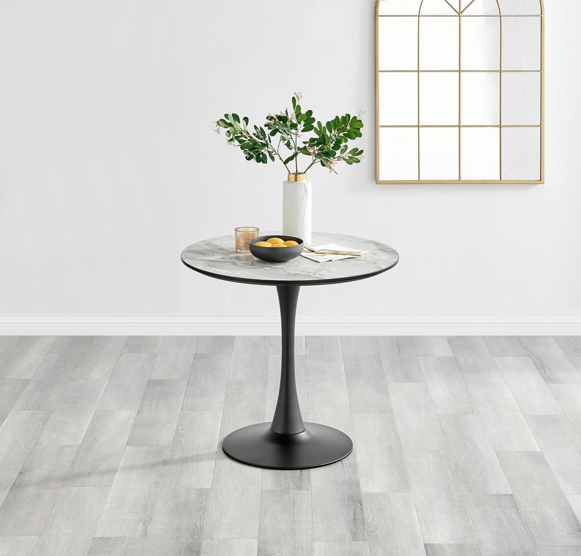 Furniturebox Elina Round White Marble Effect Pedestal 2 Seater Dining Table main product photo