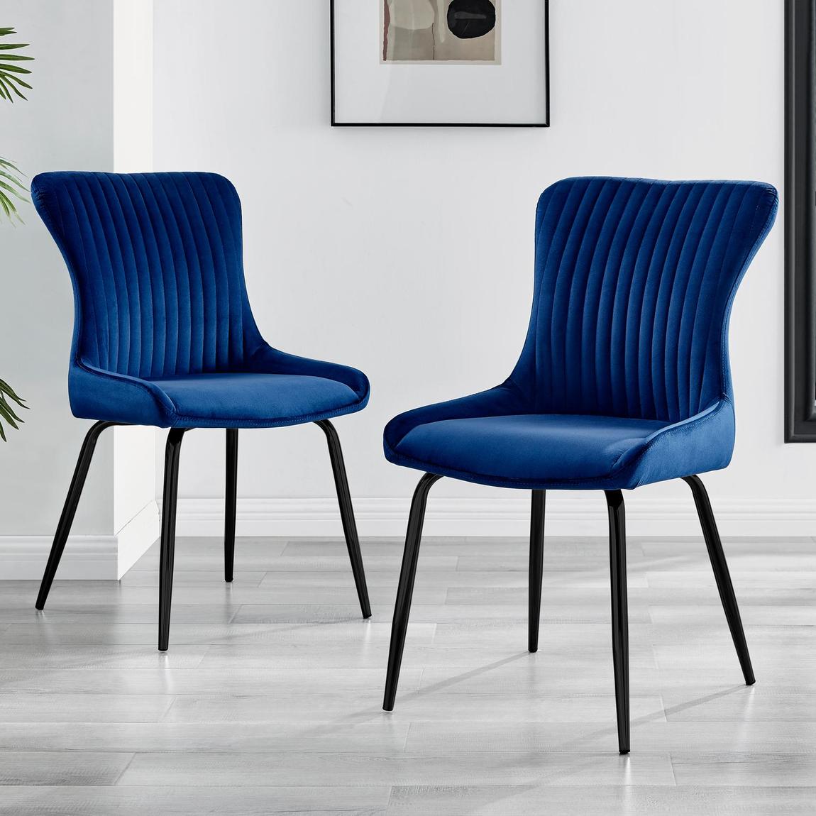 Furniturebox 2x Nora Blue Velvet Dining Chairs Black Legs main product photo