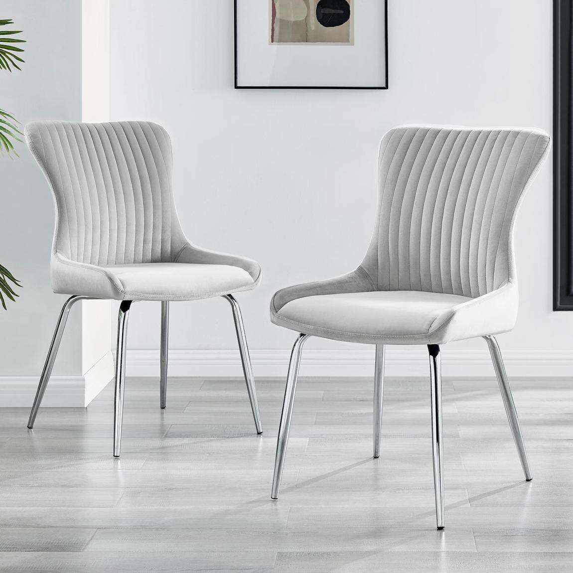 Furniturebox 2x Nora Light Grey Velvet Dining Chairs Silver Legs main product photo