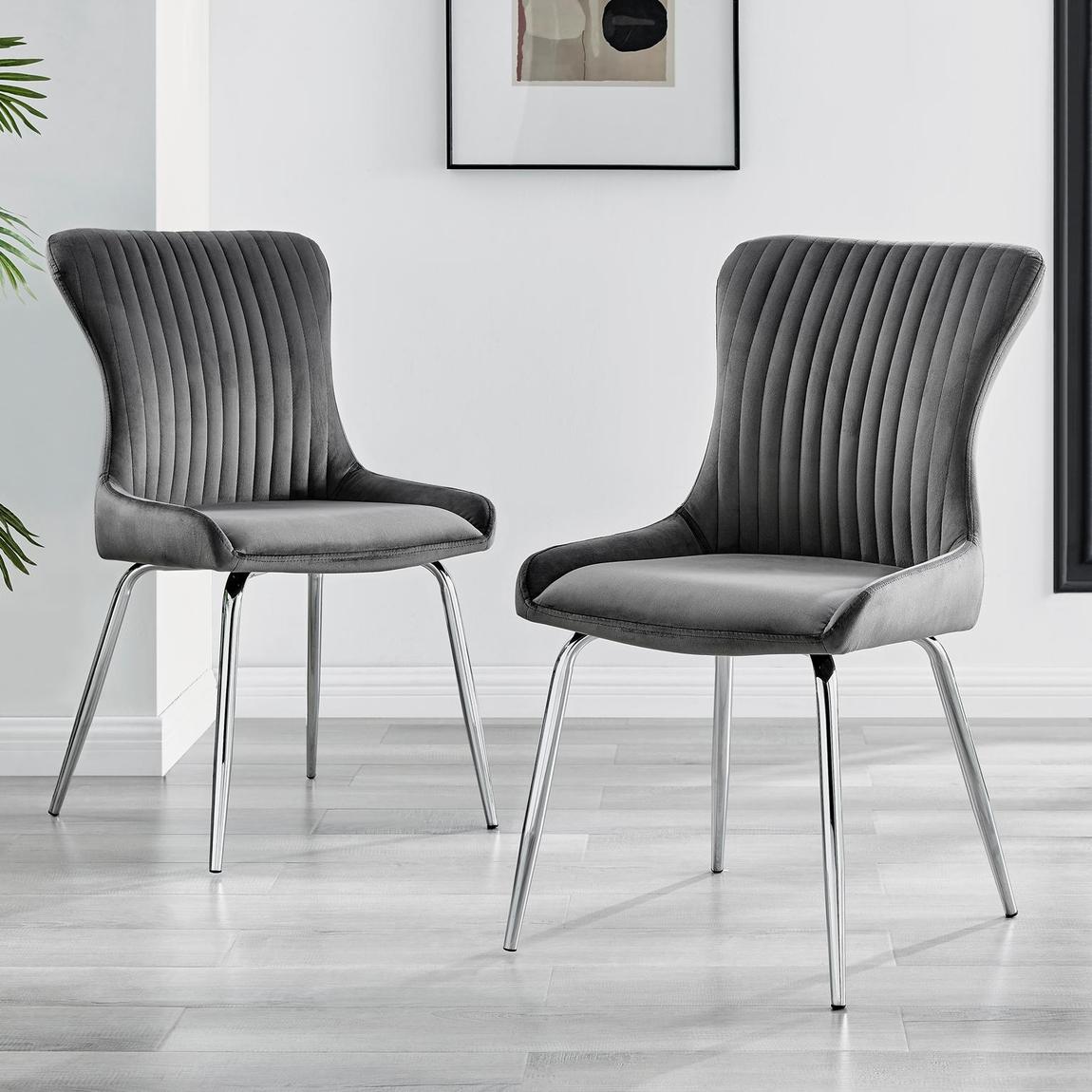 Furniturebox 2x Nora Dark Grey Velvet Dining Chairs Silver Legs main product photo