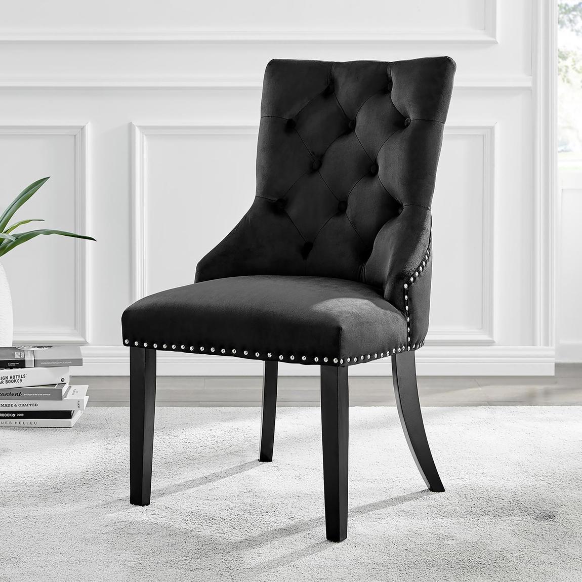Furniturebox 2x Belgravia Black Velvet Knockerback Dining Chairs Black Legs main product photo