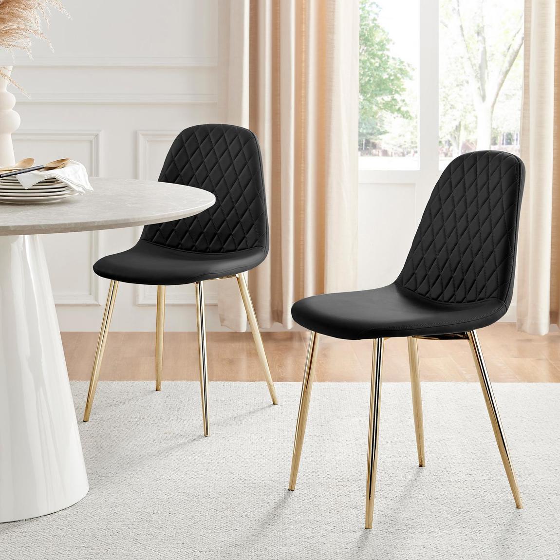 Furniturebox 2x Corona Black Faux Leather Dining Chairs Gold Legs main product photo