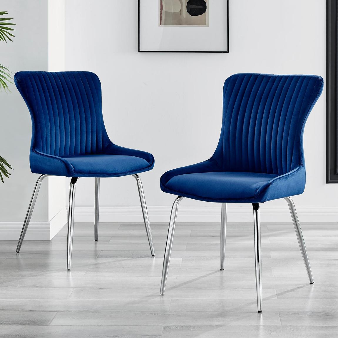 Furniturebox 2x Nora Blue Velvet Dining Chairs Silver Legs main product photo