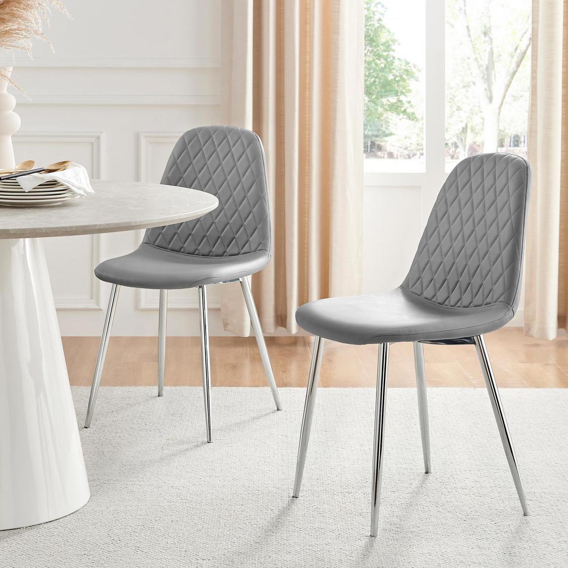 Furniturebox 2x Corona Grey Faux Leather Dining Chairs Silver Legs main product photo