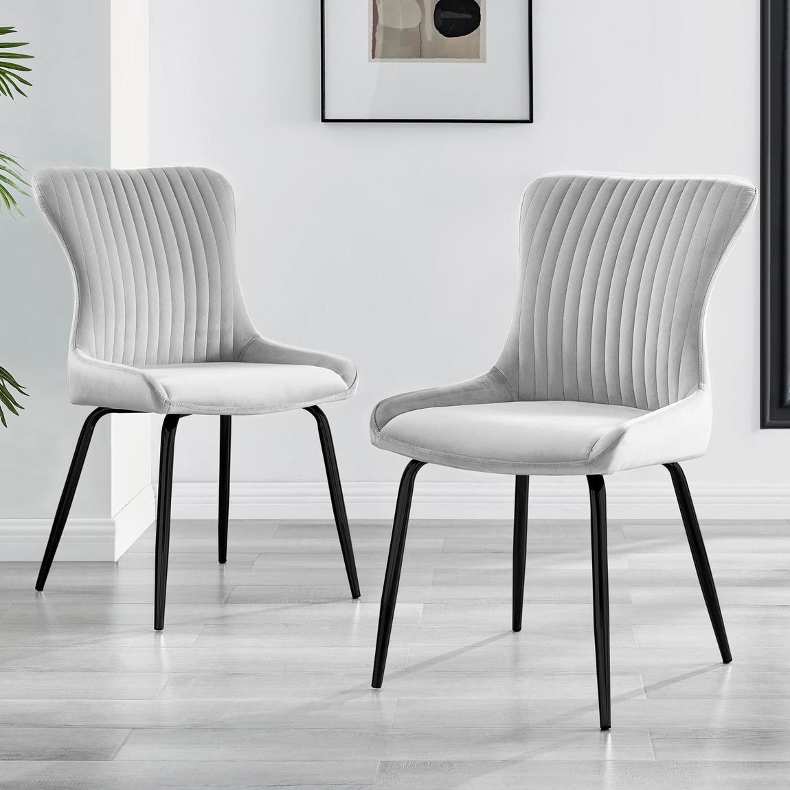 Furniturebox 2x Nora Light Grey Velvet Dining Chairs Black Legs main product photo