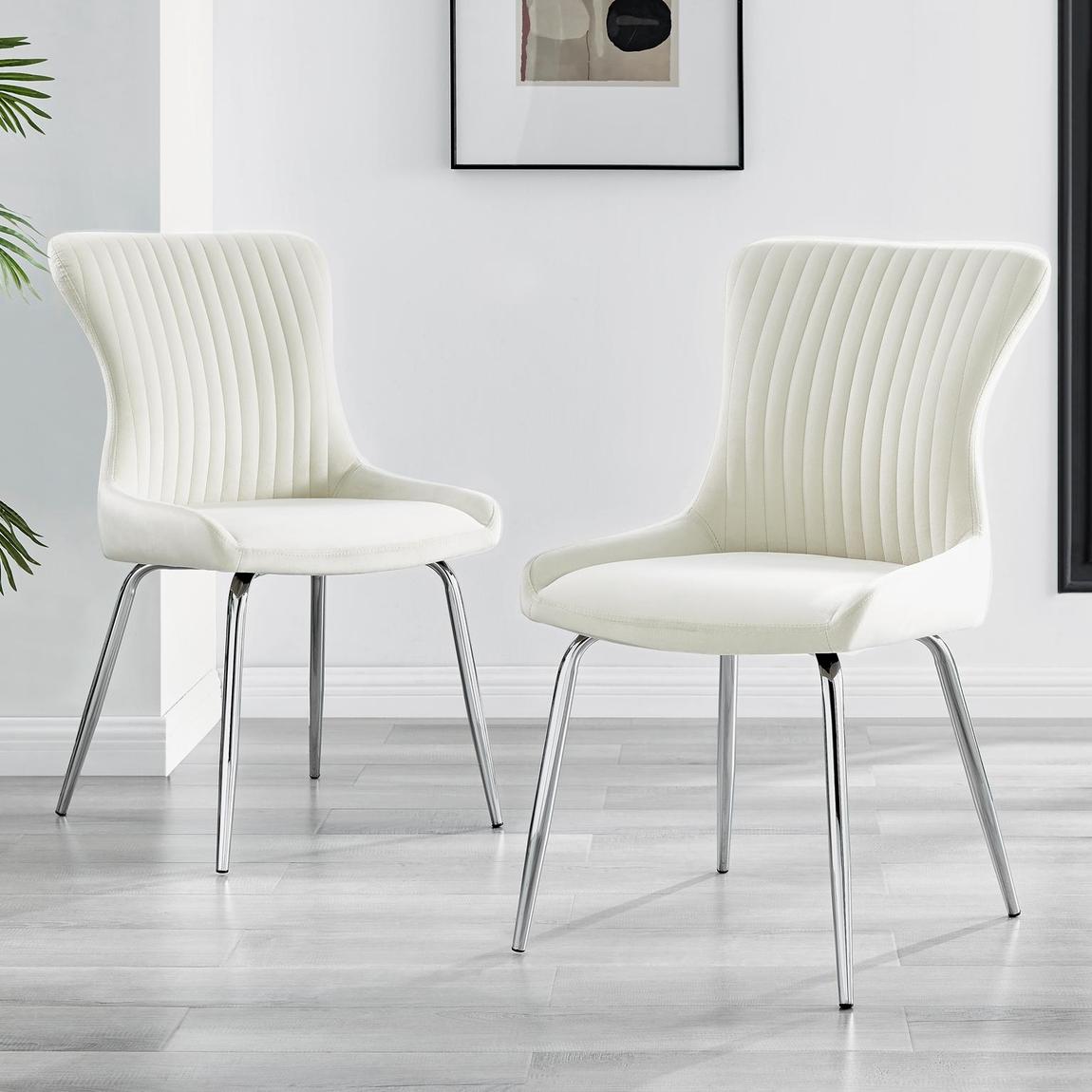 Furniturebox 2x Nora Cream Velvet Dining Chairs Silver Legs main product photo