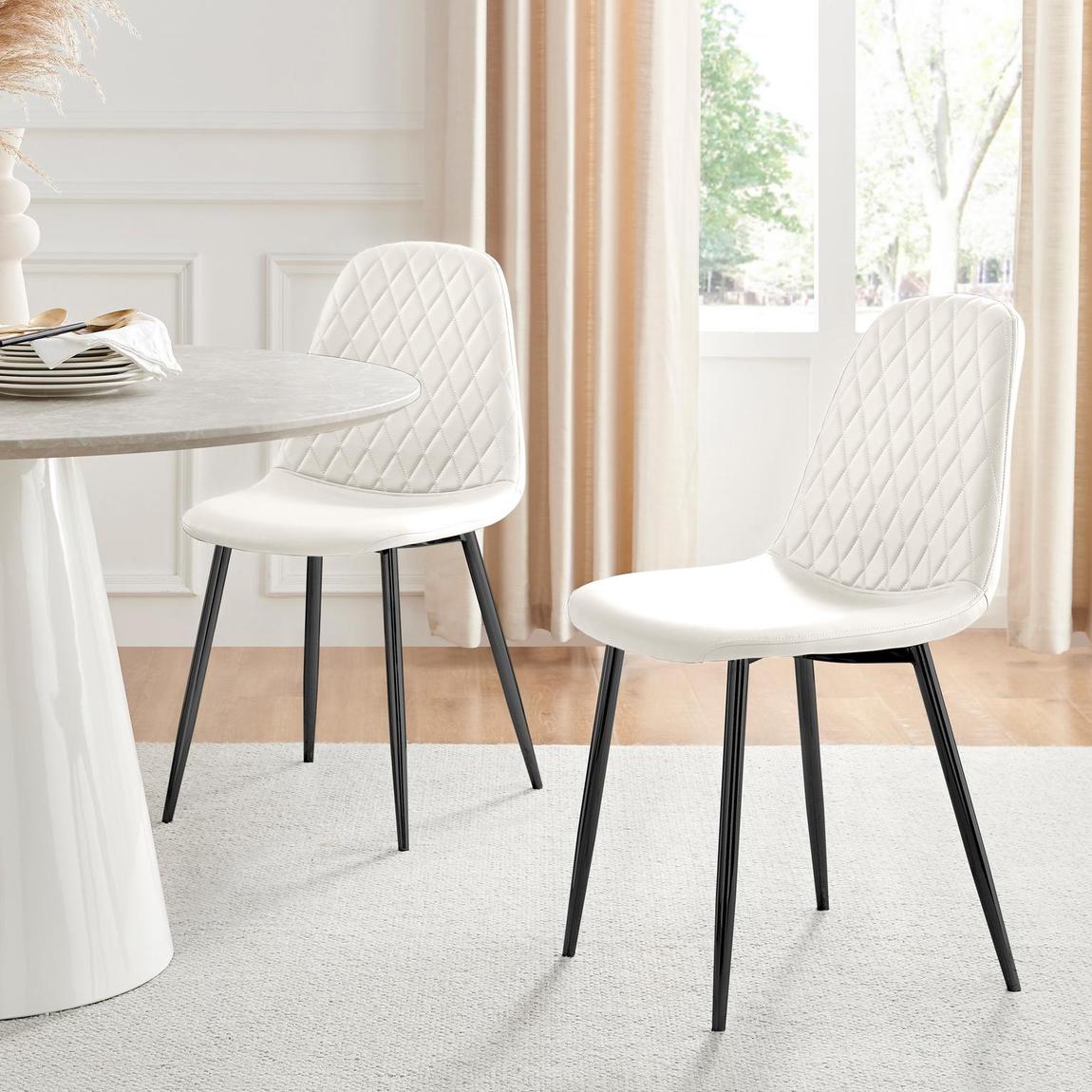 Furniturebox 2x Corona White Faux Leather Dining Chairs Black Legs main product photo