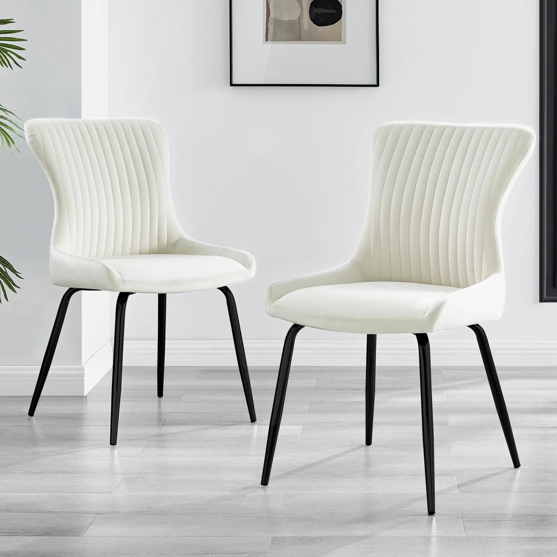 Furniturebox 2x Nora Cream Velvet Dining Chairs Black Legs main product photo