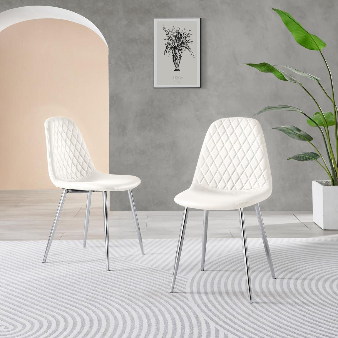 Furniturebox 2x Corona White Faux Leather Dining Chairs Silver Legs main product photo