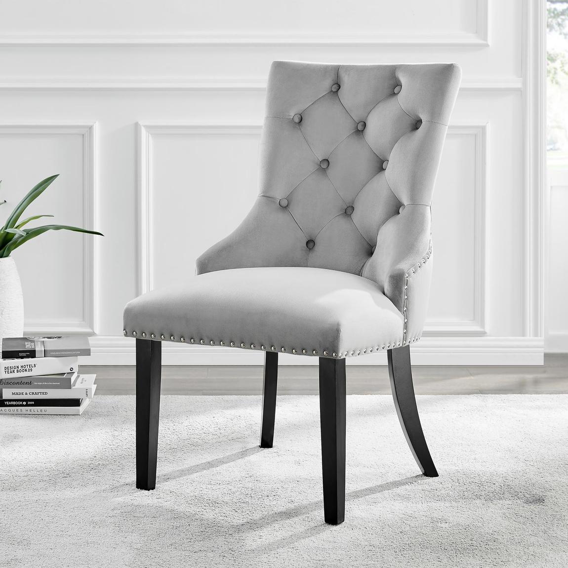 Furniturebox 2x Belgravia Grey Velvet Knockerback Dining Chairs Black Legs main product photo