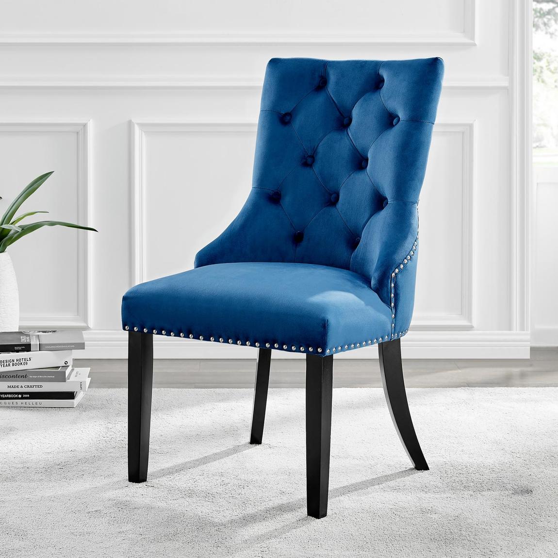 Furniturebox 2x Belgravia Blue Velvet Knockerback Dining Chairs Black Legs main product photo